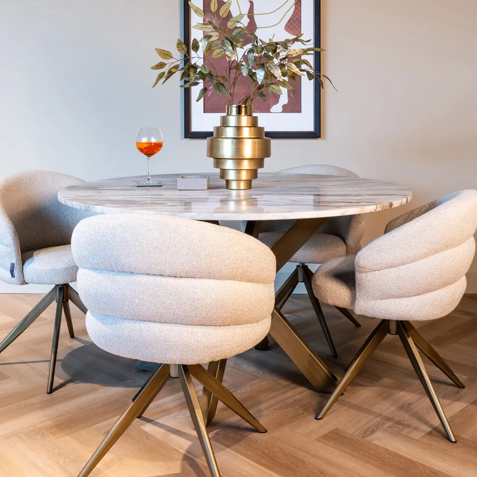 Ronde Eettafel Bottega Marmer en brass, 140cm