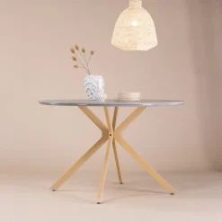 Ronde Eettafel Chenell Marmerlook, 120cm, kleur grijs