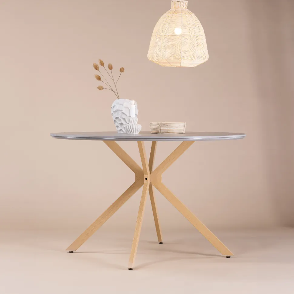 Ronde Eettafel Chenell Marmerlook, 120cm, kleur grijs