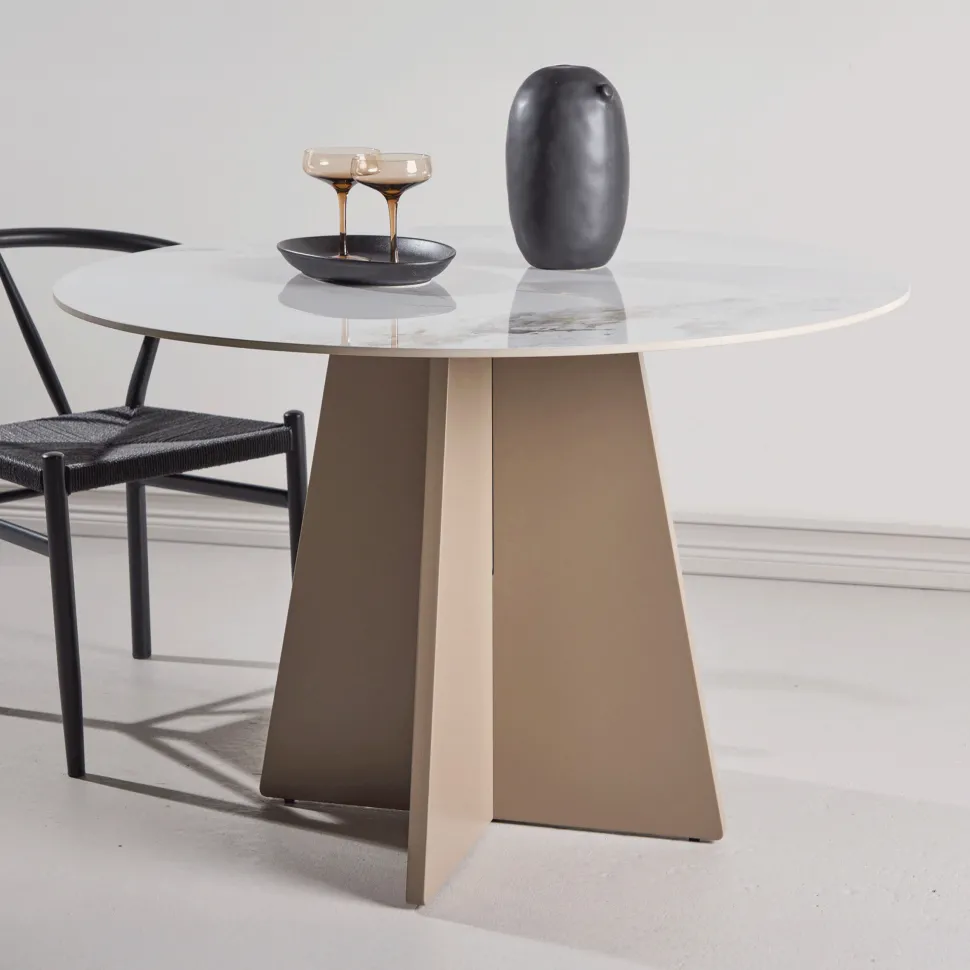 Ronde Eettafel Cynthiaann Marmerlook, 110cm, kleur Beige