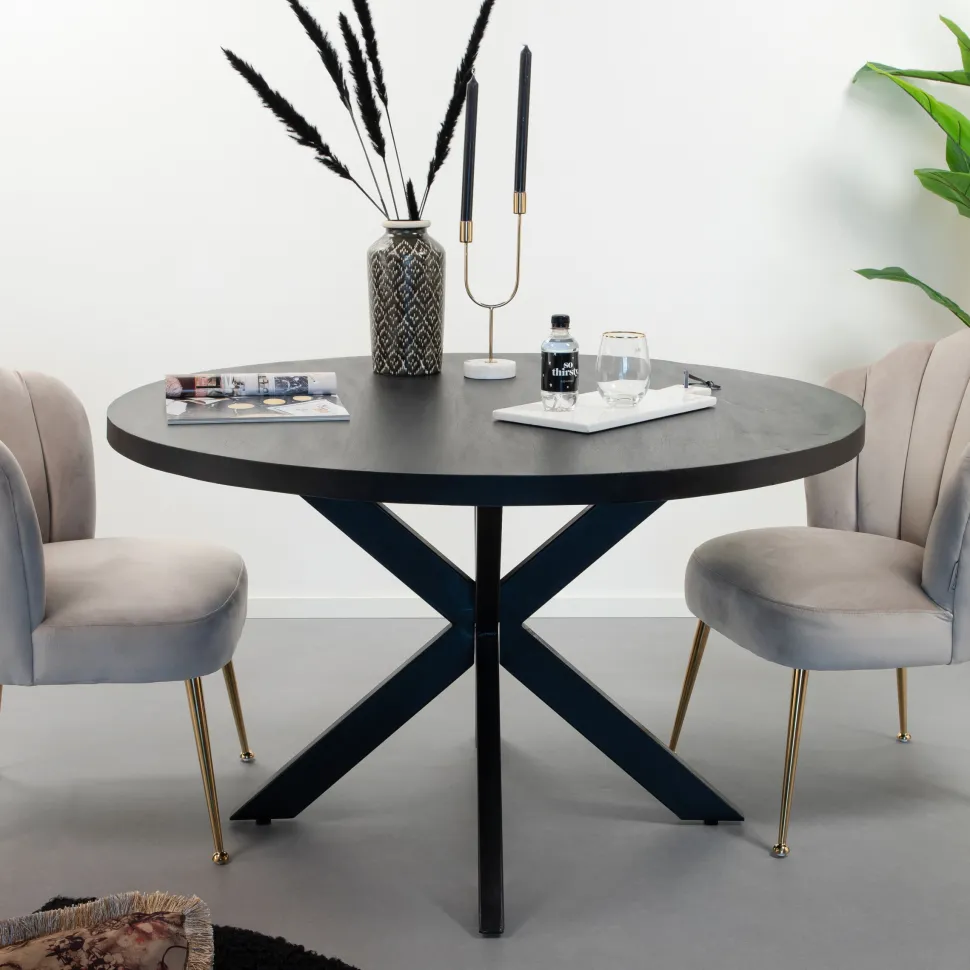 Ronde Eettafel Kala Mangohout, kleur Zwart