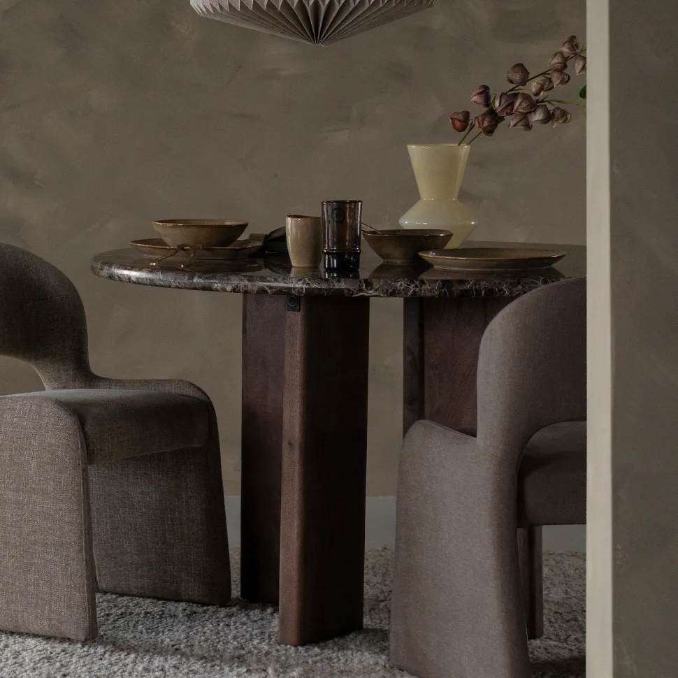 Ronde Eettafel Lando Marmer en mangohout, 127 cm