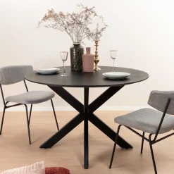 Ronde Eettafel Oslo Mangohout en staal, kleur Zwart