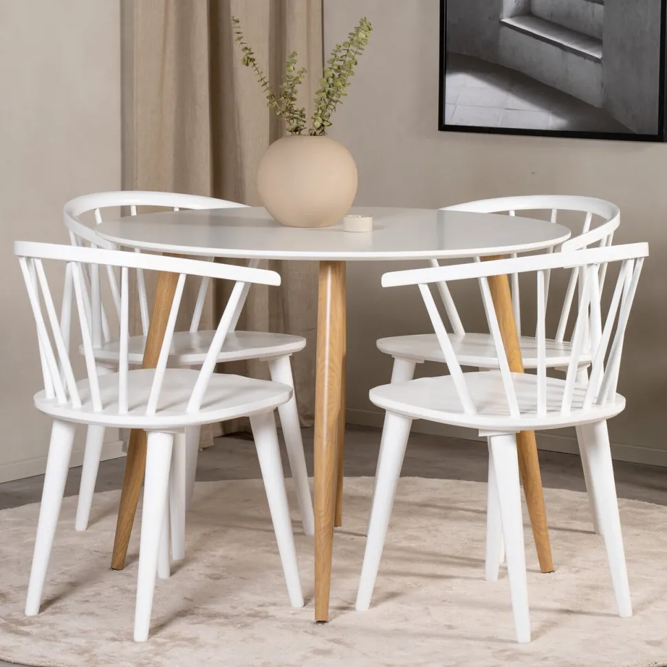 Ronde Eettafel Quennel 100cm, kleur Eiken/Wit