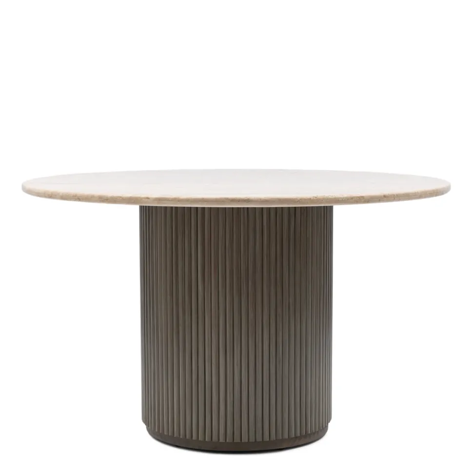 Ronde Eettafel Villanova Travertin en mangohout, 130cm