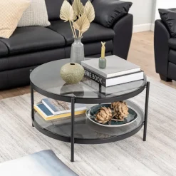 Ronde Glazen Salontafel Paw 75cm, kleur zwart