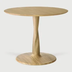 Ronde Lage Bistrotafel Torsion Gevernist Eikenhout, kleur Naturel