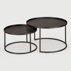 Ronde Outdoor Bijzettafel Tray Aluminium, Set van 2 stuks, kleur Dark Bronze