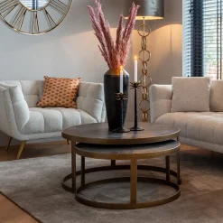 Ronde Salontafel Blackbone Brass, Set van 2 stuks