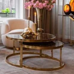 Ronde Salontafel Conrad Set van 2 stuks, Faux Marmer