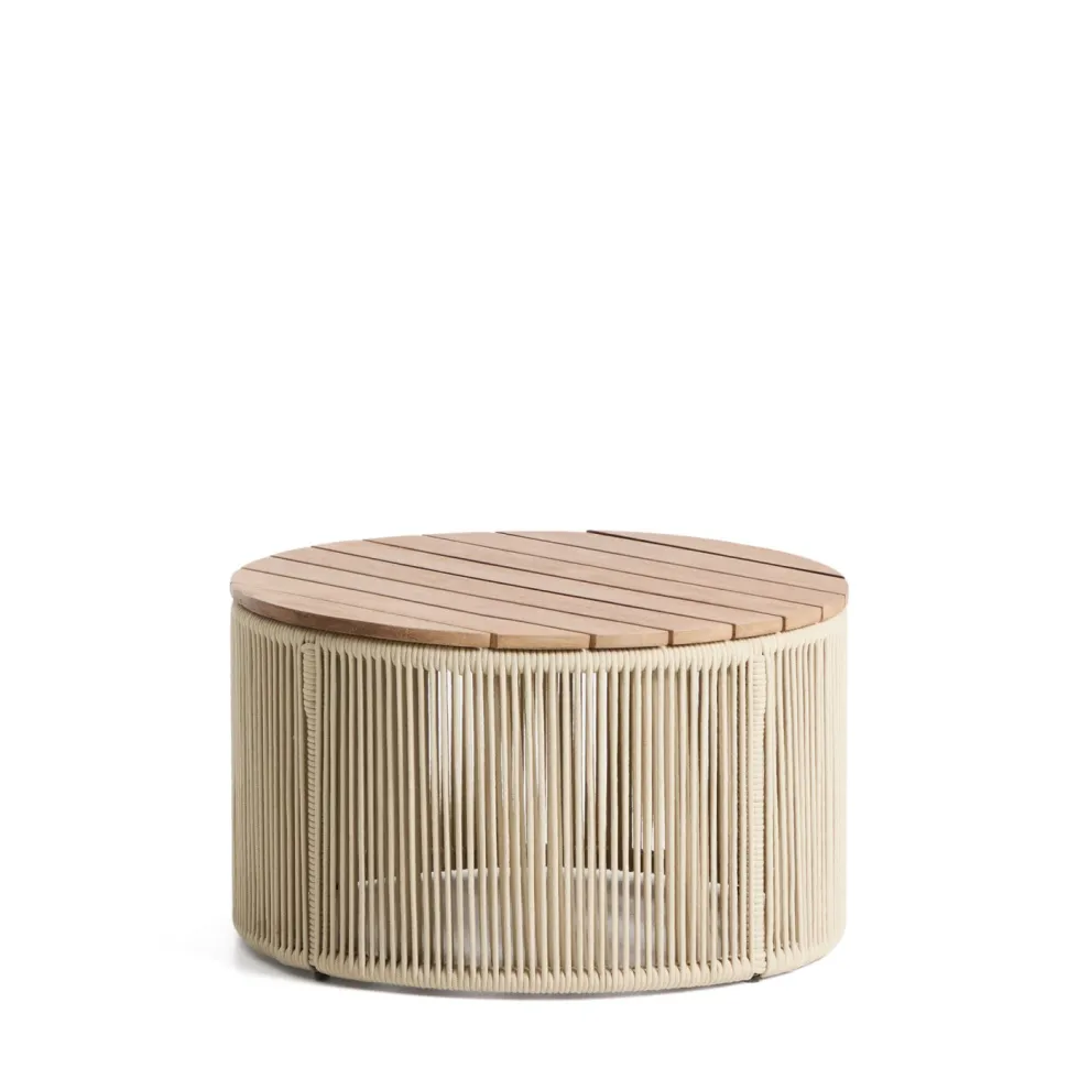 Ronde Salontafel Dandara Acaciahout en touw, 60cm, kleur Ecru