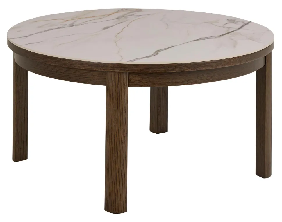Ronde Salontafel Jawana Marmerlook en eikenfineer, 90cm
