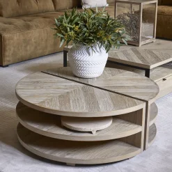 Ronde Salontafel Milan Eikenhout, Set van 2 stuks