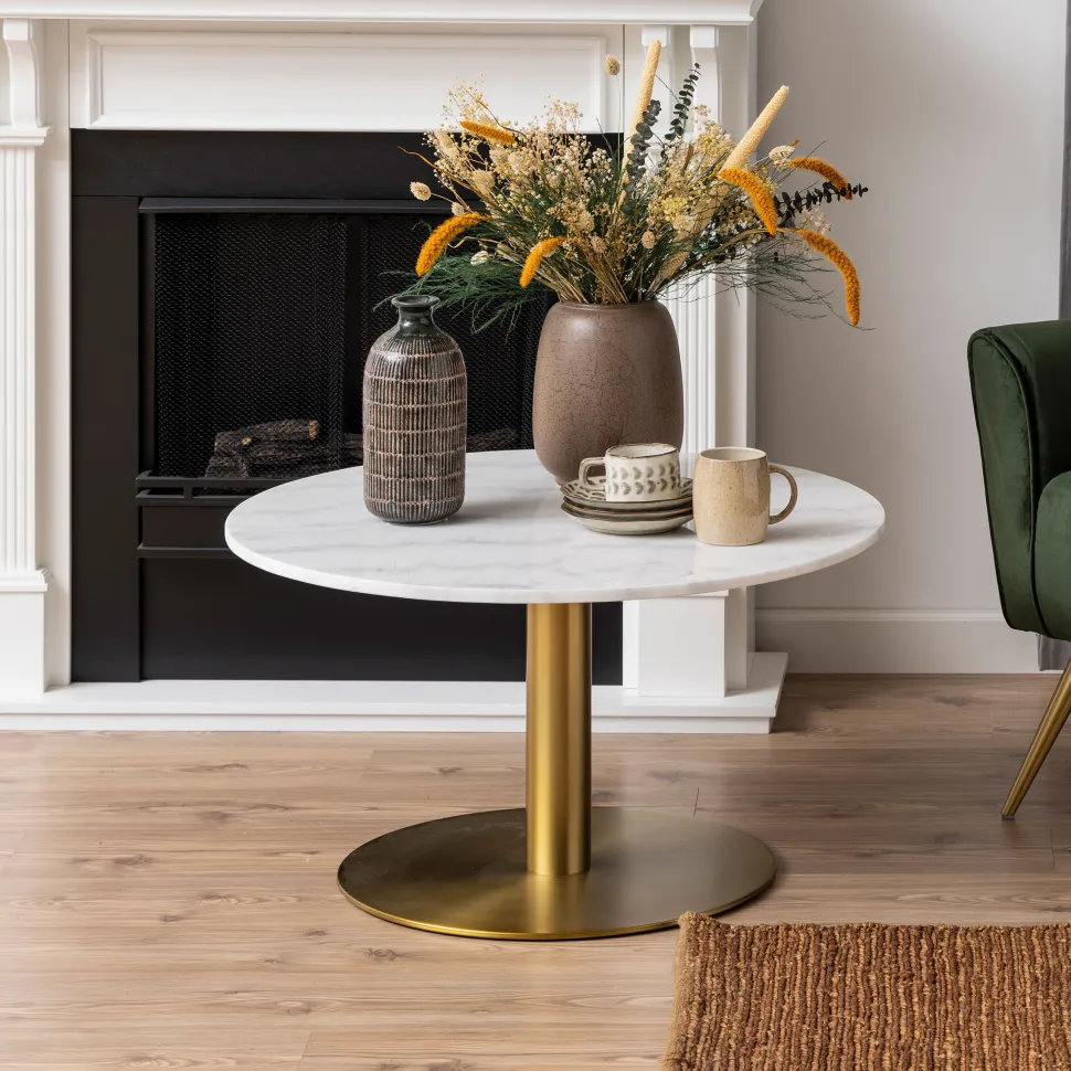 Ronde Salontafel Naima wit Marmer/Brass, 80cm