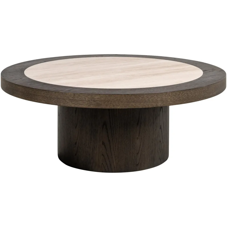 Ronde Salontafel Nando Travertinlook en eiken, 100cm