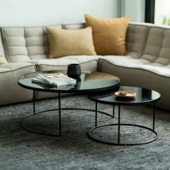 Ronde Salontafel Nesting Spiegelglas, Set van 2 stuks