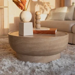 Ronde Salontafel Noble Travertinlook, 80cm