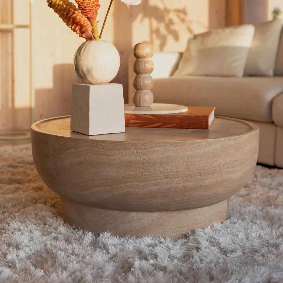 Ronde Salontafel Noble Travertinlook, 80cm