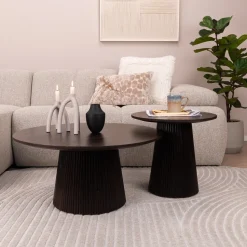 Ronde Salontafel Olav Set van 2 stuks Rond, kleur Walnoot