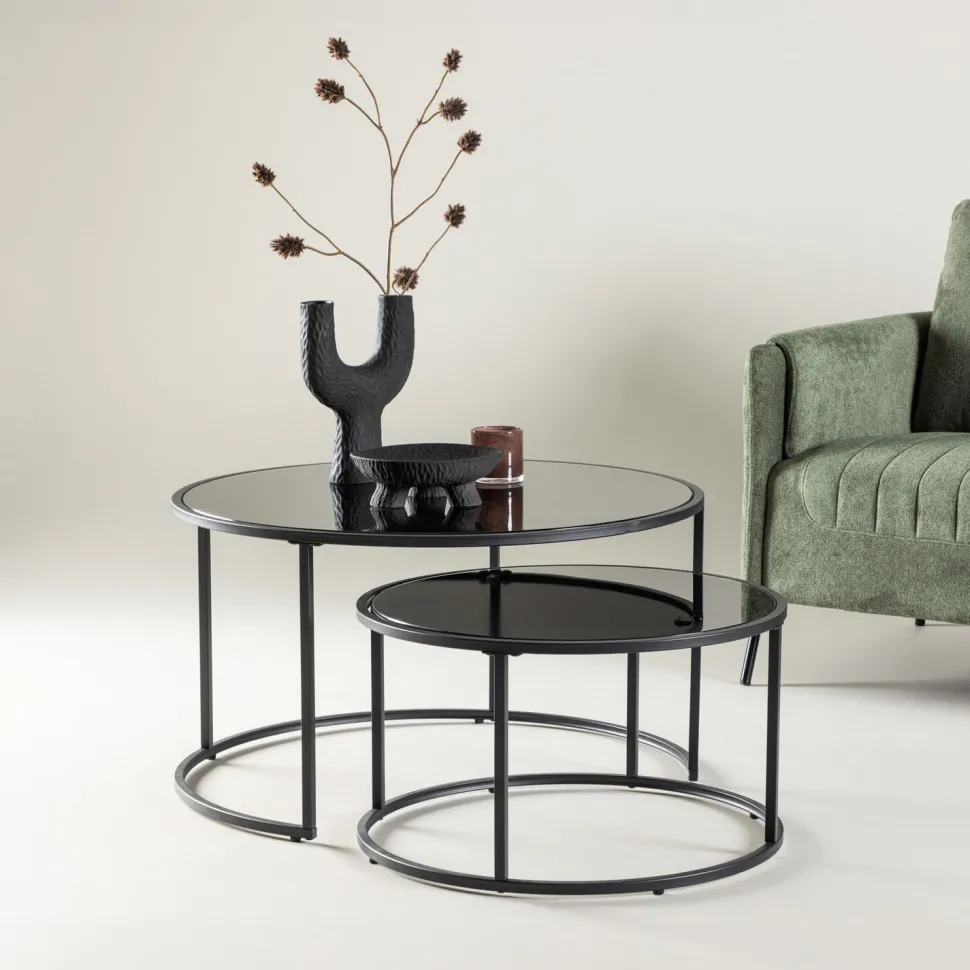 Ronde Salontafel Quan Set van 2 stuks, kleur Zwart