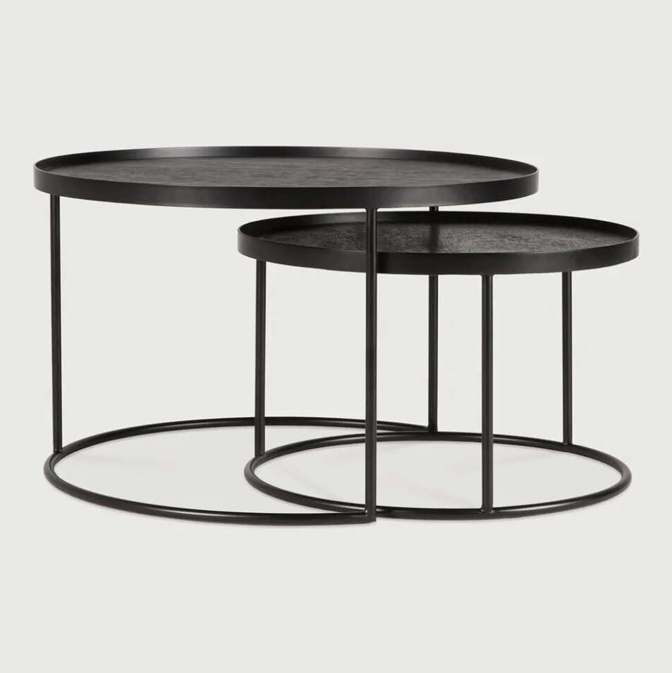 Ronde Salontafel Tray Gelakt Hout, Set van 2 stuks