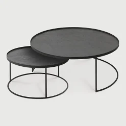 Ronde Salontafel Tray Gelakt Hout, Set van 2 stuks