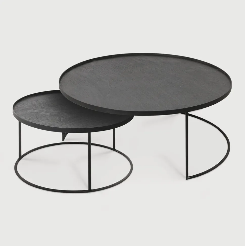 Ronde Salontafel Tray Gelakt Hout, Set van 2 stuks