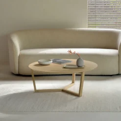 Ronde Salontafel Tripod Gevernist Eikenhout, 96cm