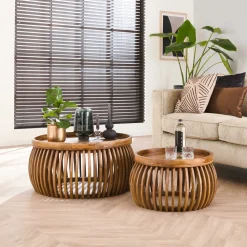 Ronde Salontafel Twiggy Mangohout, Set van 2 stuks