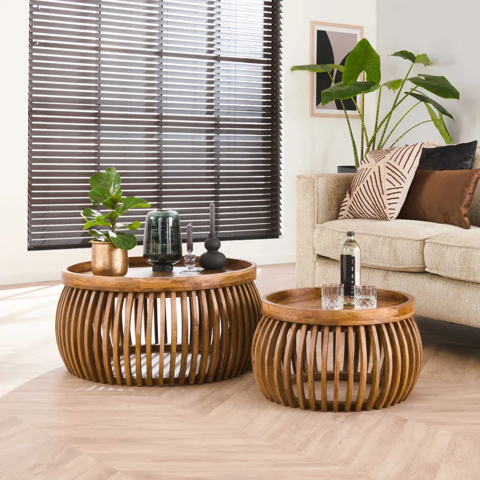 Ronde Salontafel Twiggy Mangohout, Set van 2 stuks