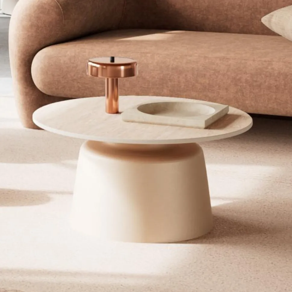 Ronde Salontafel Waleed Keramiek in travertinlook, 70cm, kleur Beige