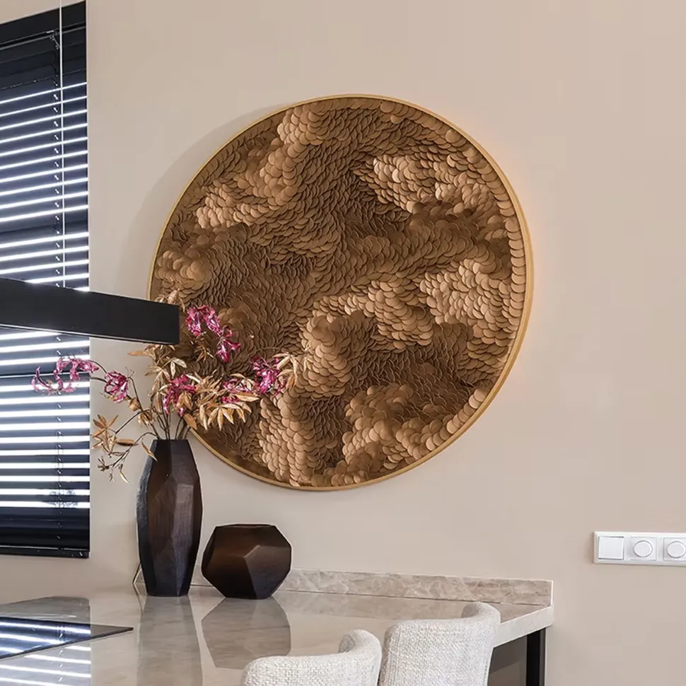 Ronde Wall Art Bloom Ø110cm, kleur Goud