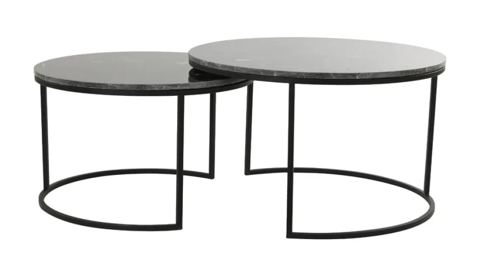 Salontafel Alfio Set van 2 stuks, bruin marmer+zwart