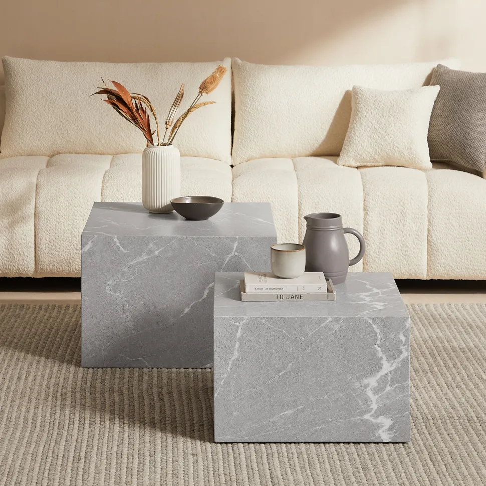 Salontafel Asusena Marmerlook, Set van 2 stuks