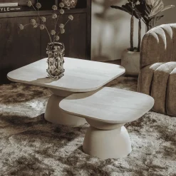 Salontafel Barza Mangohout, Set van 2 stuks, kleur Off White