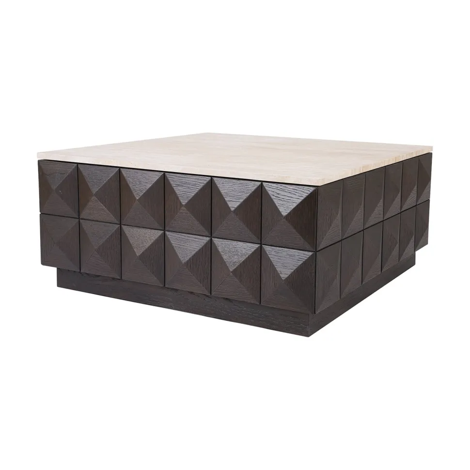 Salontafel Claremont Eiken en travertin, 90 x 90cm