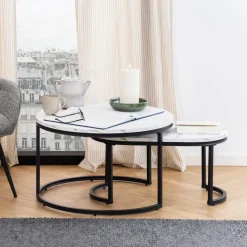 Salontafel Flemming Set van 2 stuks, Marmerlook, kleur Wit