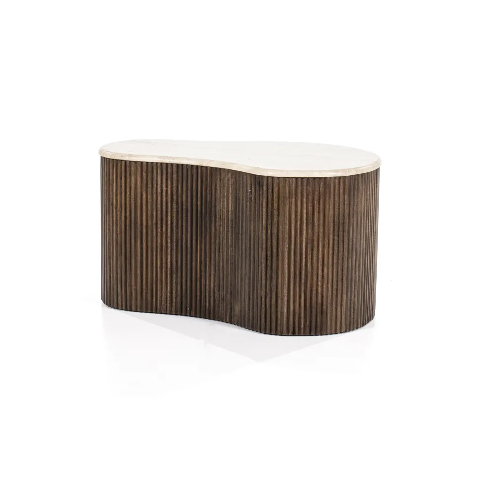 Salontafel Mari Organisch, Mangohout en Travertin (per stuk)