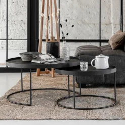 Salontafel Mercurius Teakhout, Set van 2 stuks, kleur Zwart