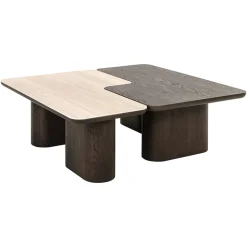 Salontafel Nando Travertinlook en eiken, Set van 2 stuks
