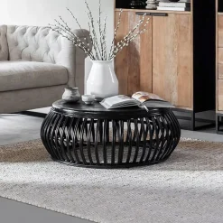 Salontafel Positano Rotan, 90cm, kleur Zwart