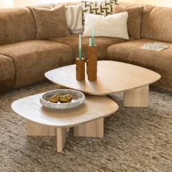 Salontafel Stef Eiken, kleur Naturel, Set van 2 stuks