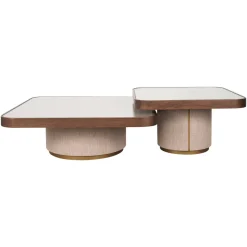 Salontafel Willox Linnen en eiken, Set van 2 stuks