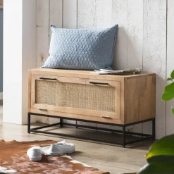 Schoenenkast Denice Mangohout en rotan, 48 x 85cm