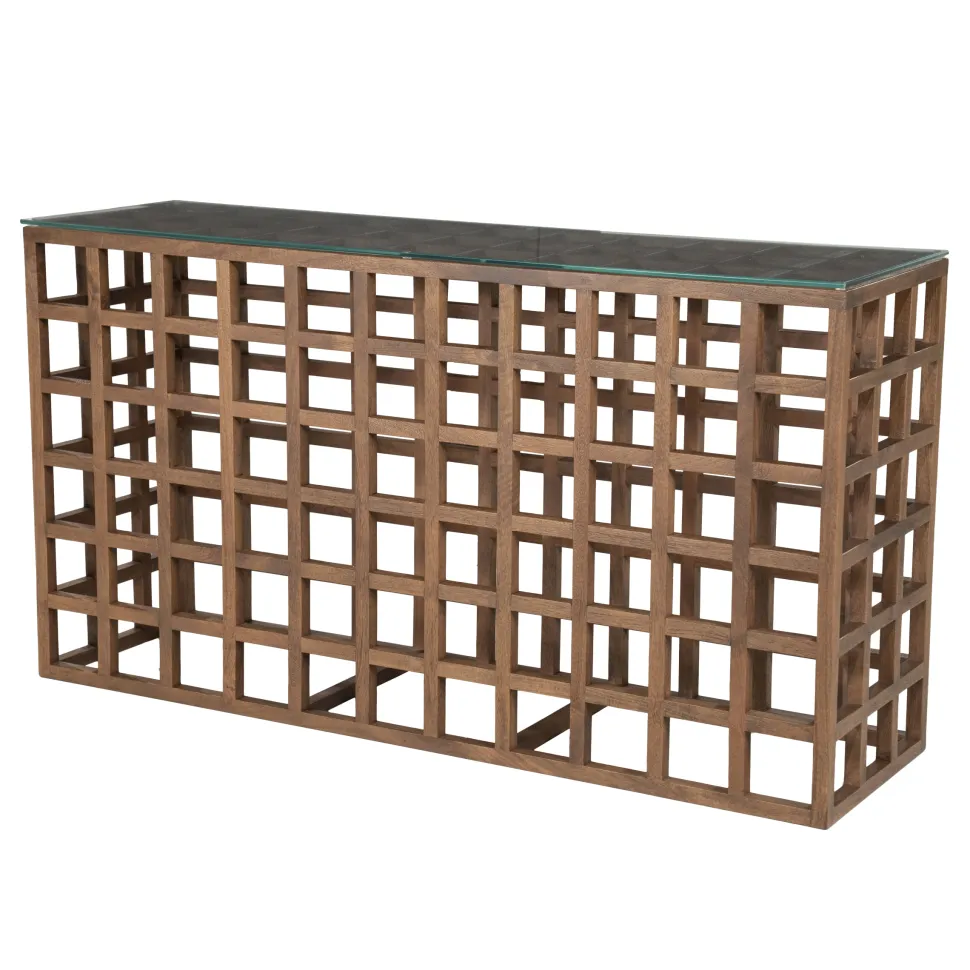 Sidetable Heras Mangohout en glas, 140cm