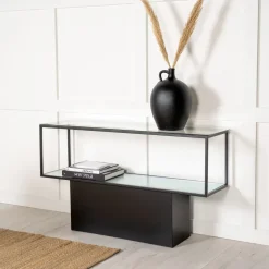Sidetable Sheema 130 x 35cm Glas met zwart metaal