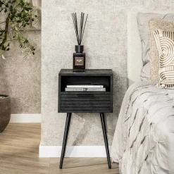 Smal Nachtkastje Novy Mangohout met 1 lade, kleur zwart