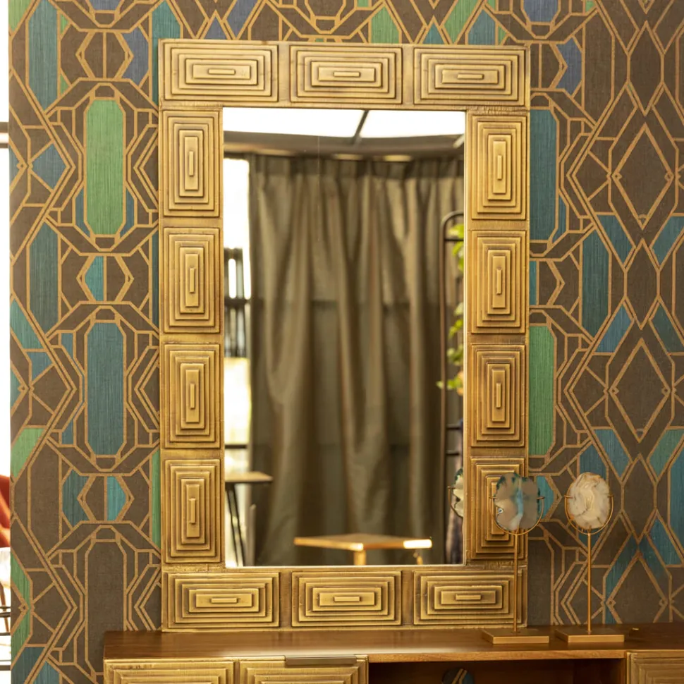 Spiegel Volan mangohout, 110x70cm, kleur goud