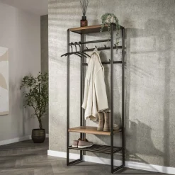 Staande Kapstok Karalynn Met haken en roede, Eikenlook en staal