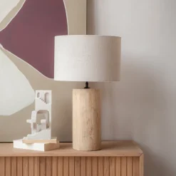 Tafellamp Amara Travertin en Linnen, 60cm